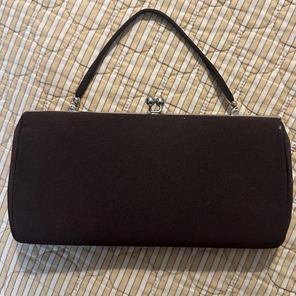 Vintage Matte Chocolate Brown Metal Clasp Clutch